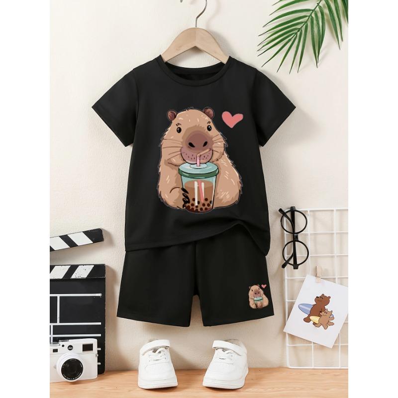 

Комплект из 2 шорт с короткими рукавами для мальчиков - набивной рисунок, подходит для мальчиков в возрасте от 3 до 7 лет - идеальный выбор для повседневной и игривой носки. 130