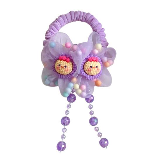 Hair Tie Soft Organza Flower Shape Hair Rope with Plush Tassels Imitation Pearls Decor High Elastic Band Bun Holder Hair Accessories