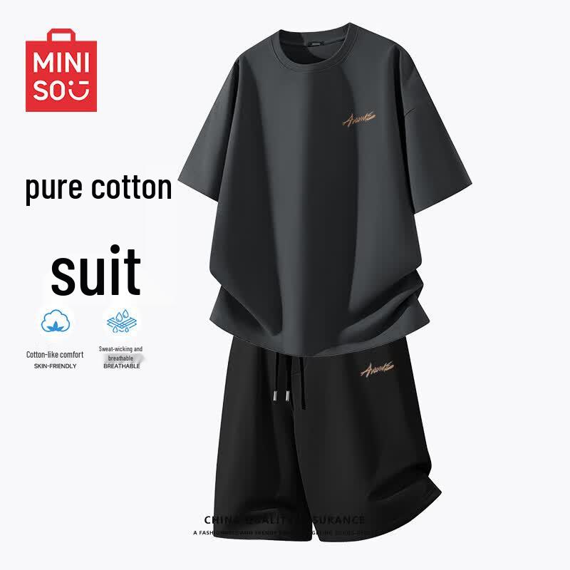 

MINISO Men s Cotton Short Sleeve and Shorts Set XL