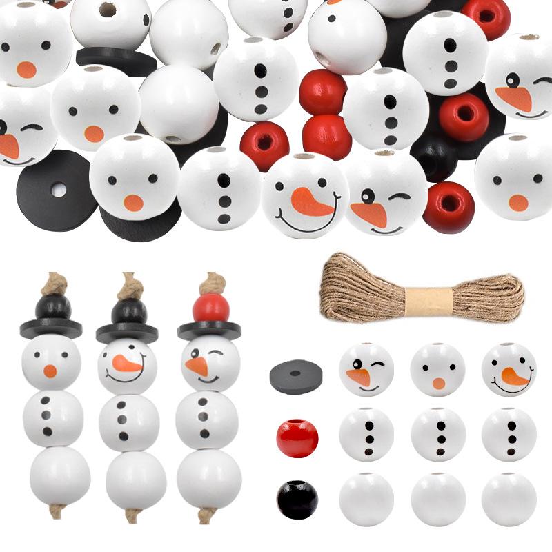 DIY Christmas 20MM Snowman Wooden Beads - White Head & Belly, Loose Handmade Accessories
