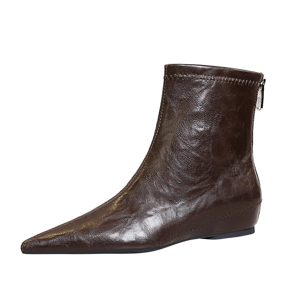 Retro Women's Boots Are Comfortable and Lowheeled, with Heel Inner Height Increased, Zipper, Pedicure and Thin, European and American Versatile Boots