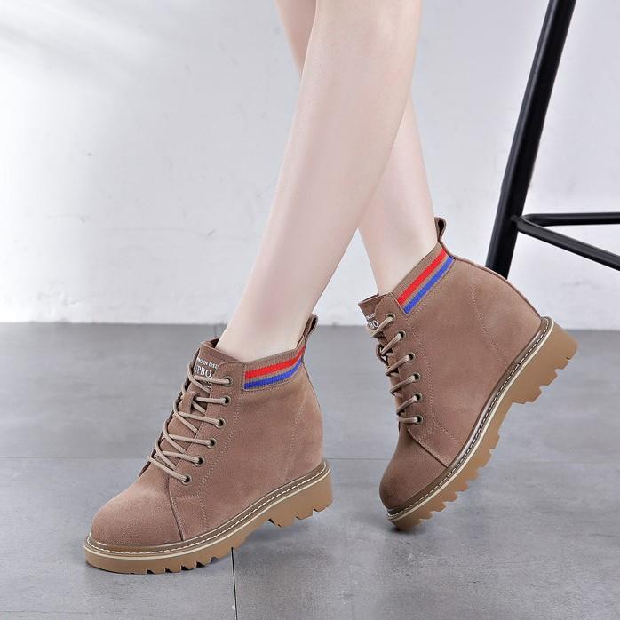 Martin boots women's spring short boots thick-soled casual versatile velvet and cotton short tube British style heightening women's shoes