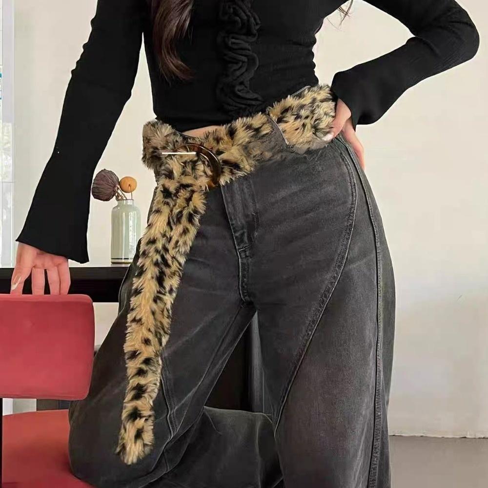 PU Leather Leather Fur Belt Faux Fur Y2K Waistband Vintage Plush Belt  Dress Decoration