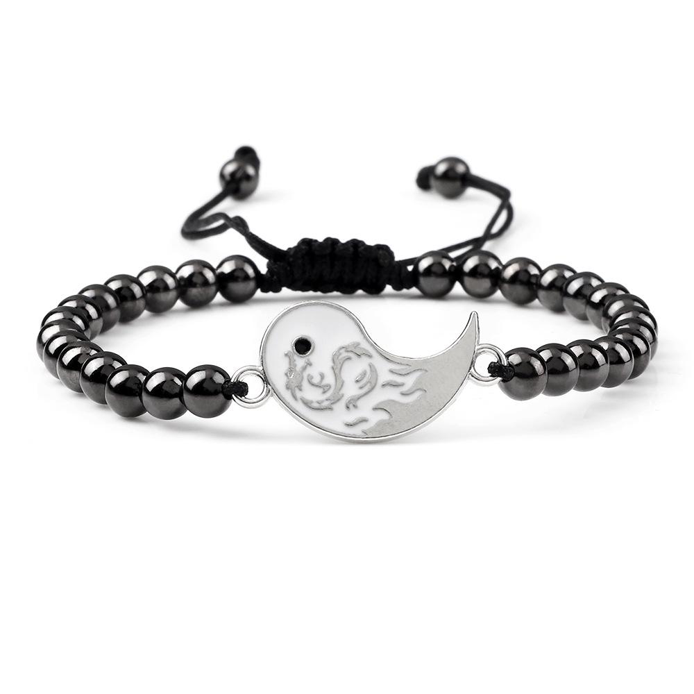 Handmade Ethnic Dragon Totem Tai Chi Bracelet Set: Yin Yang Woven Beaded String for Women & Couples