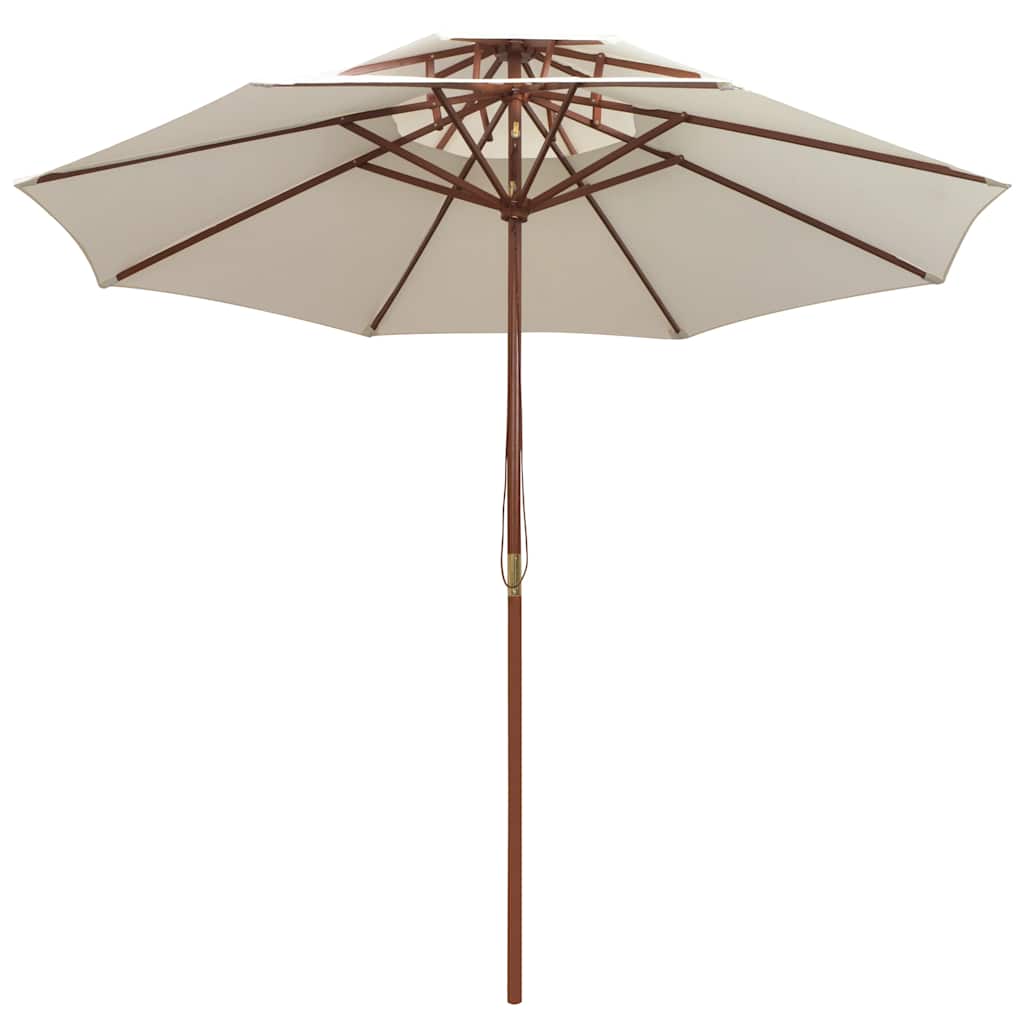 Double Tier Sun Umbrella 270*270 Cm Wooden Pole Cream White