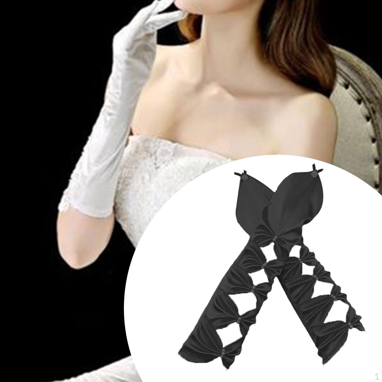 Элегантные атласные вечерние перчатки для женщин, винтажная опера чёрный