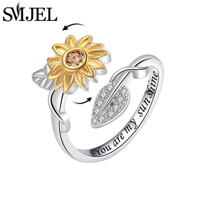 Trendy Anti Anxiety Relaxing Rotating Rings Women Fashion Jewelry Metal Sun Star Moon Spinner Charms Finger Accessories