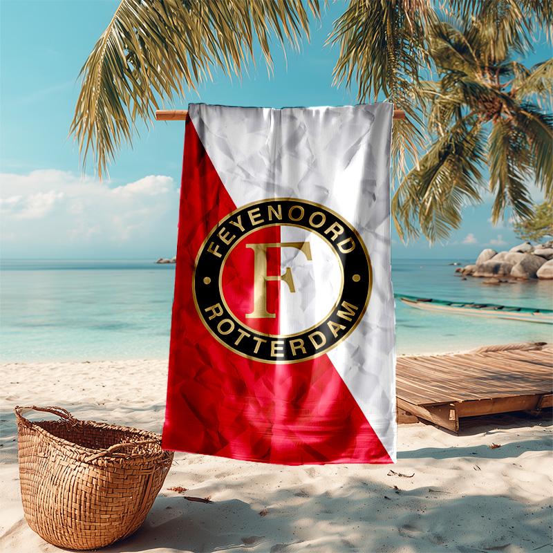 proof beach towel with Feyenoord Rotterdam logo pattern - soft,absorbent,quick-drying,machine washable - perfect for swimming,camping,bathing