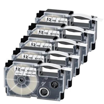 5Pcs XR-12X Ribbon Cartidge Compatible for Casio Label Printer Black On Clear Casio Label Tape 12mm XR12X for EZ Printers KL-120