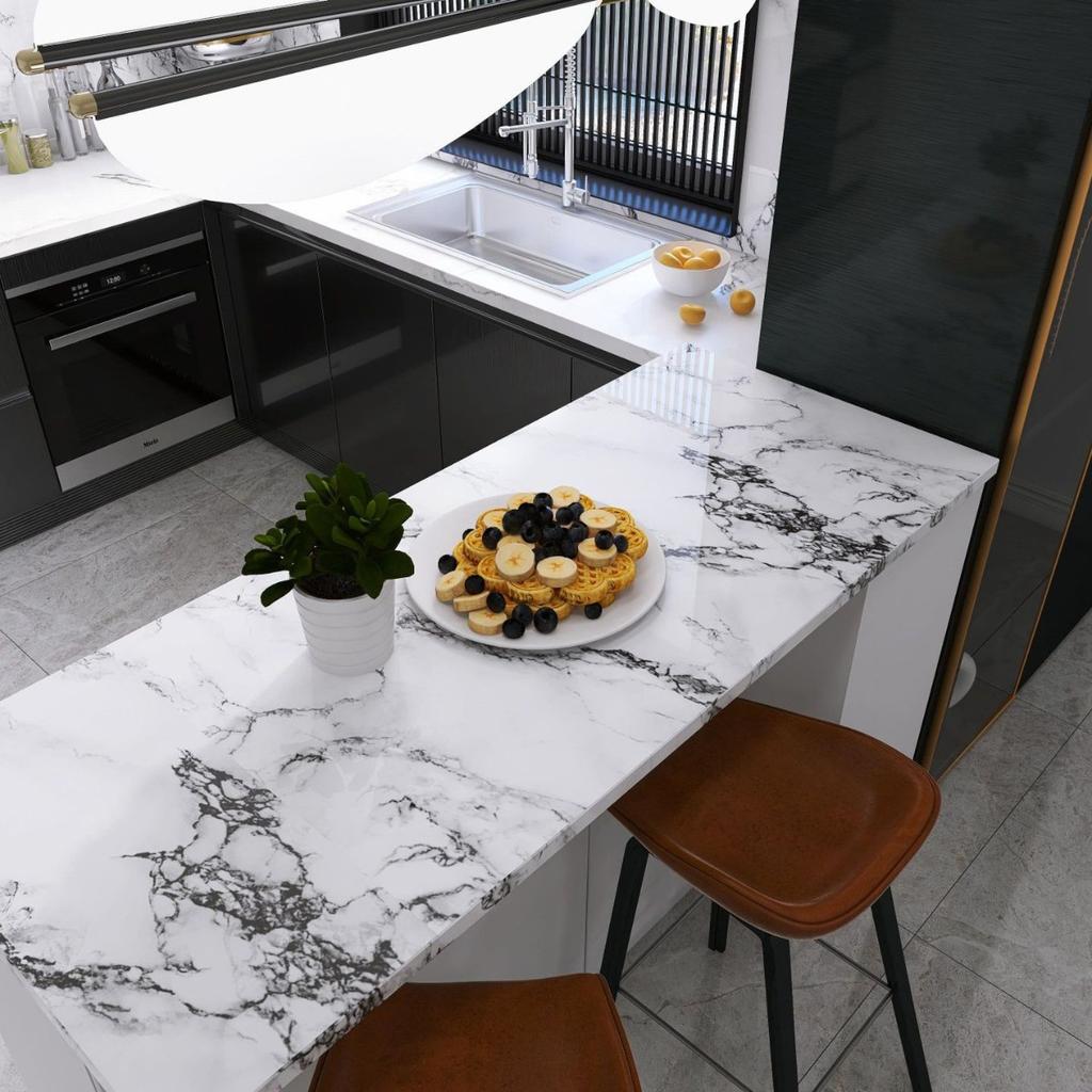 Waterproof wallpaper self-adhesive marble decorative film cabinet wardrobe door desktop furniture renovation wall stickers