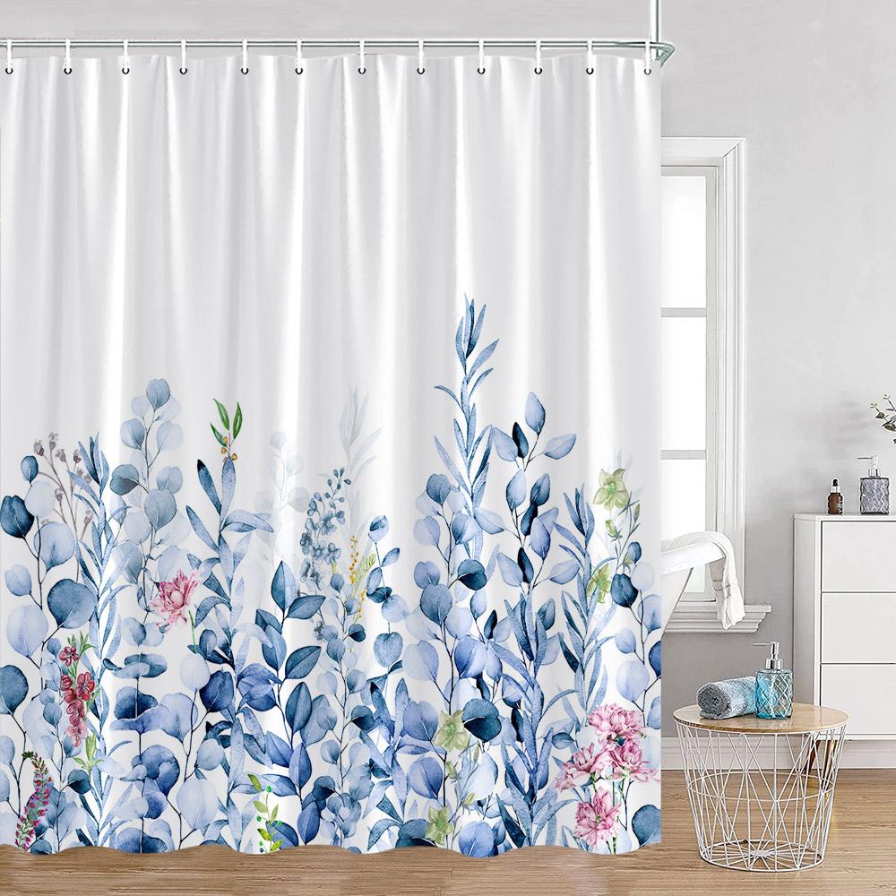 

Watercolor Flowers Shower Curtain Plants Green Leaves Butterfly Greenery Bathroom Decorations Polyester Fabric Bath Curtain W60H190(CM)-1 Pcs