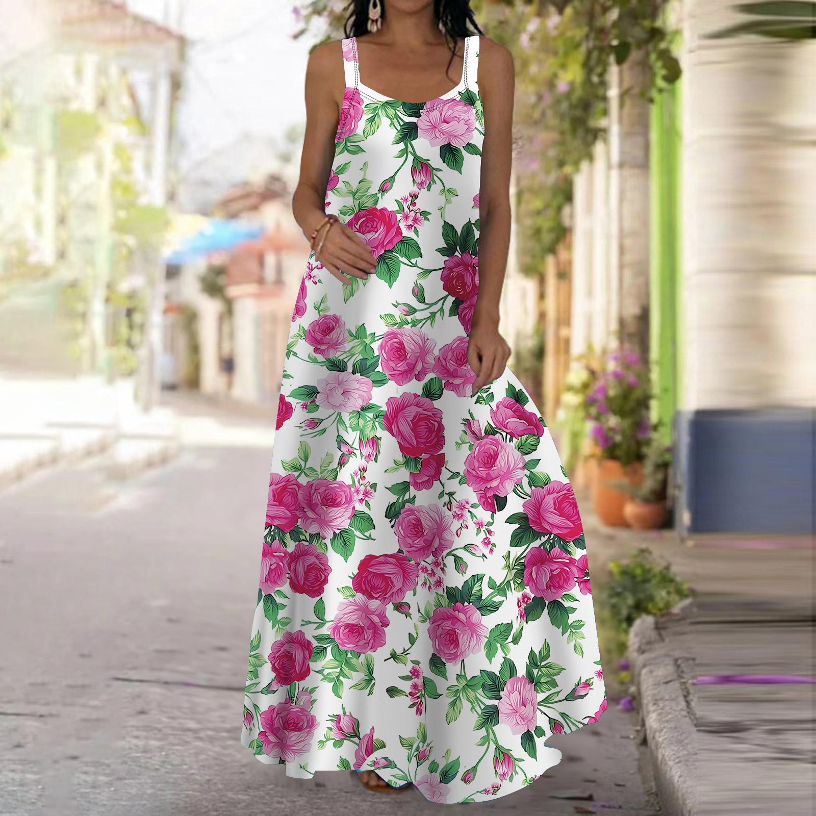 

Женское платье-комбинация Длинное платье макси Красное платье с вишневым принтом Весна и лето Для отдыха и отпуска 8XL розовый