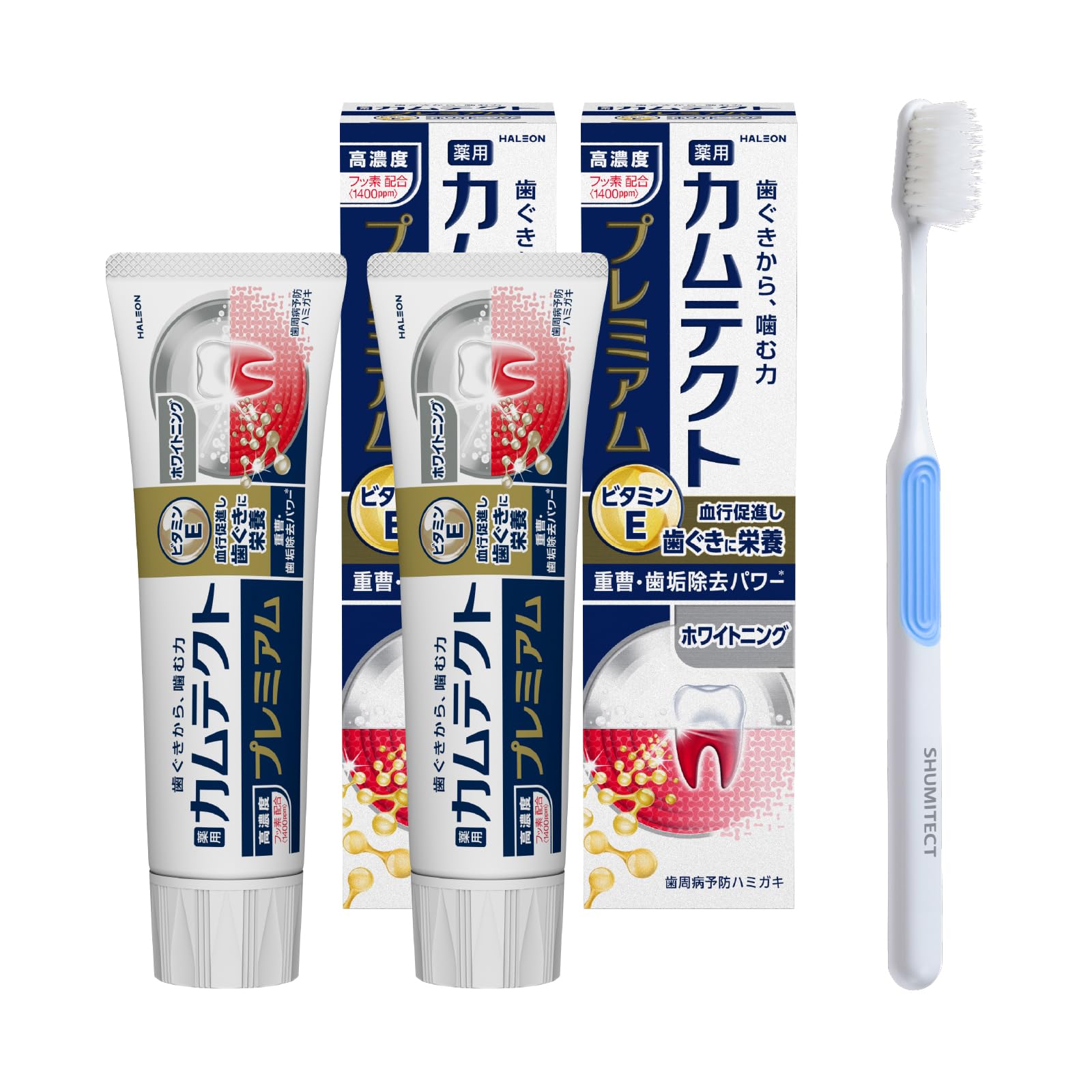 

[Quasi-drug] Camtect Premium Whitening Toothpaste for preventing periodontal disease (gingivitis and pyorrhea) 95g x 2 bottles + toothbrush included