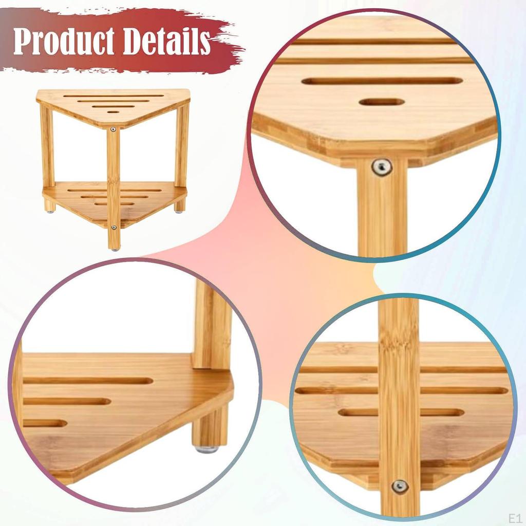 Corner Shower Stool Bamboo Stand Waterproof Two-Tier Lightweight Structure Suitable for Entryway