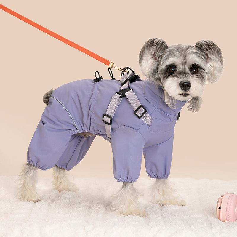 Dog Raincoat with Harness Waterproof Jacket for Small Dogs Adjustable Reflective Dog Rain Overalls Four Legged Raincoat Pet Rain 5