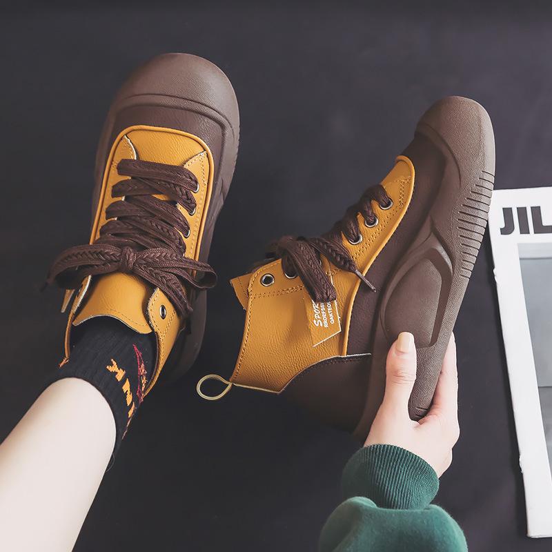 Korte støvletter damesko høye sko vår ny allsidig kvinnelige studenter tykk såle sko fritid brødsko dame