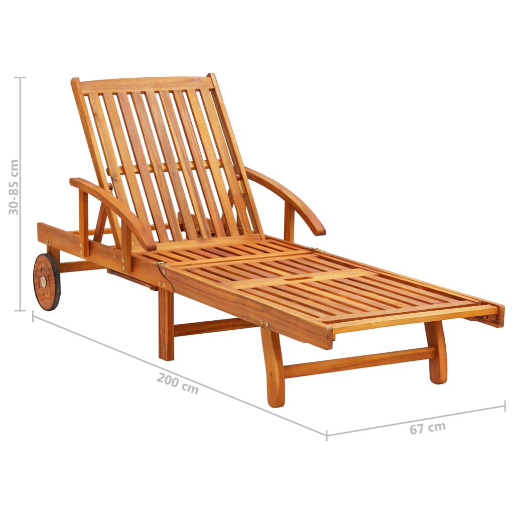 Folding Sun Lounger with Cushion Solid Acacia Wood