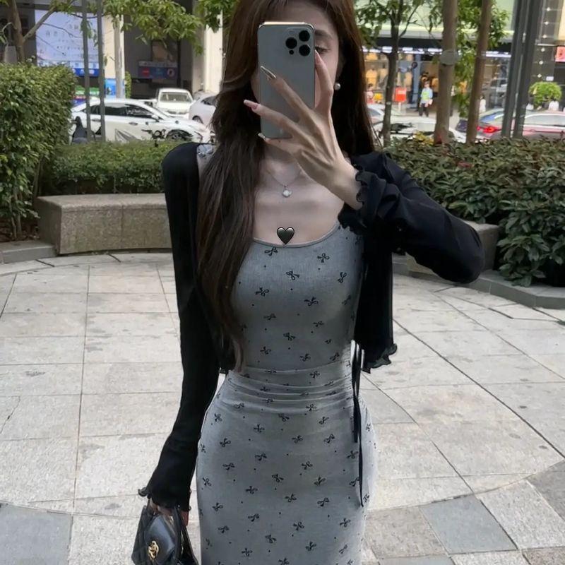 

Французский костюм с платьем на бретелях Женский летний с бантами Cardigan M