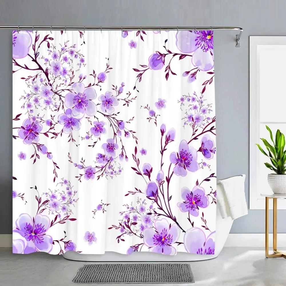 

Pretty Cherry Blossom Shower Curtain Botanical Floral Flower Decoration Polyester Fabric Washable Shower Curtains Bathroom Decor W60H190(CM)-1 Pcs