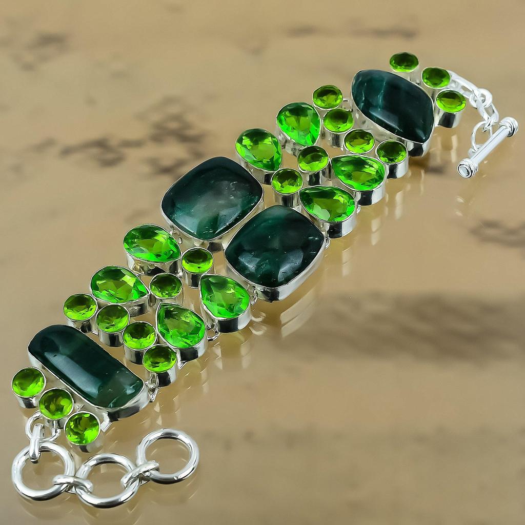 Gift For Her 925 Silver Natural Green Aventurine Chain Adjustable Bracelet
