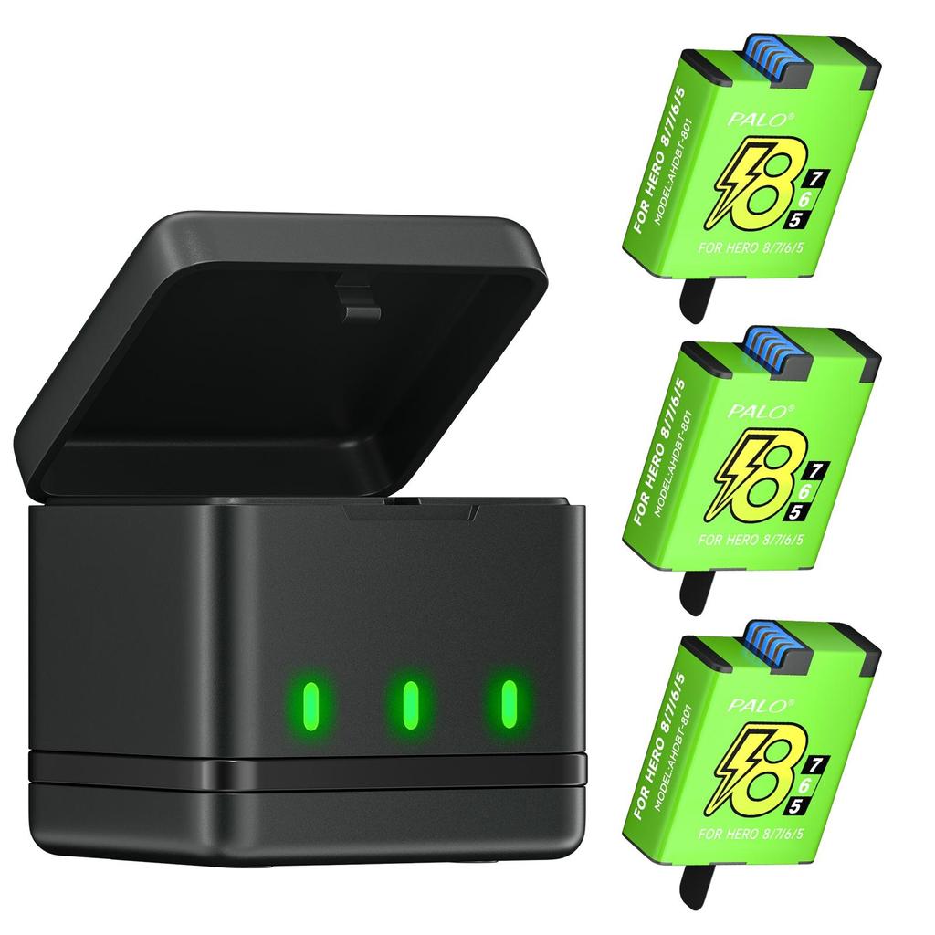 PALO 1800mAh Battery For GoPro Hero 8 7 6 5 Li-ion Battery Pack Motion Camera Battery Storage for GoPro Hero8 Rechargeable Batteries