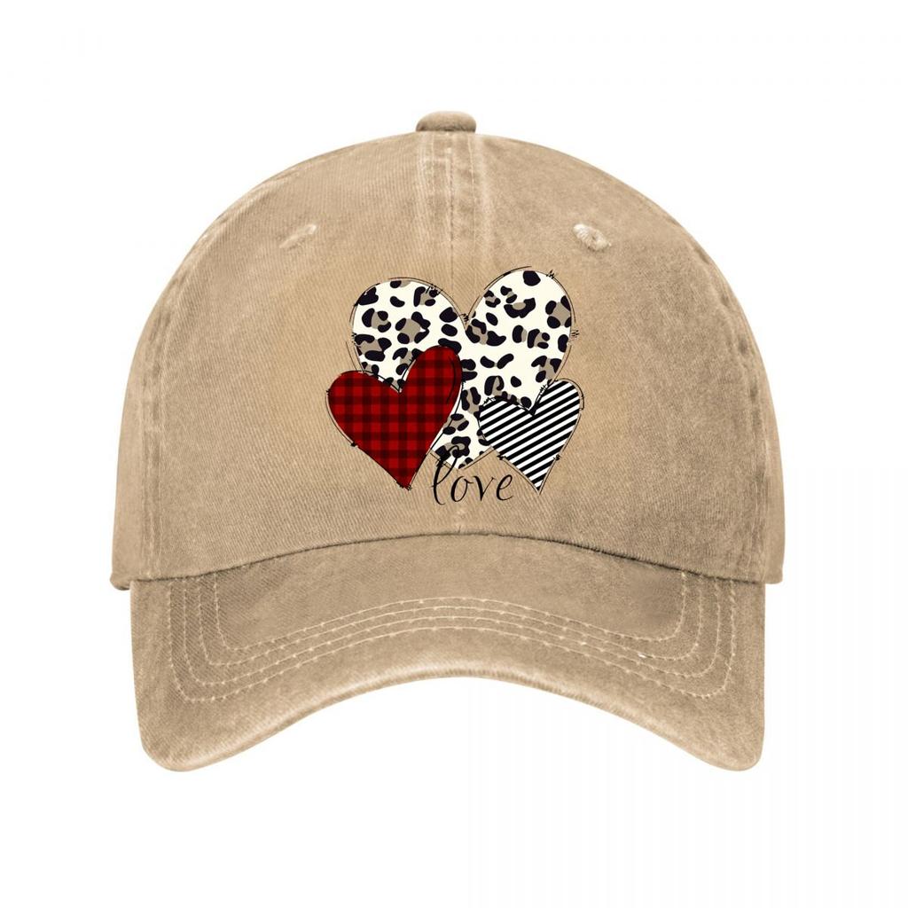Printed Heart Decor Buffalo Plaid Leopard Striped Washed Baseball Cap Outdoor For Womens Unisex FeUnisex