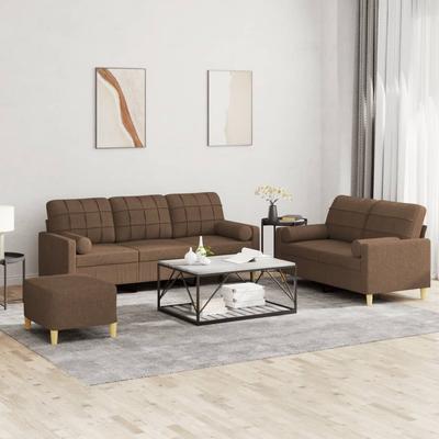 Vidaxl 3-Cz. Relaxation Set With Cushions, Brown, Fabric