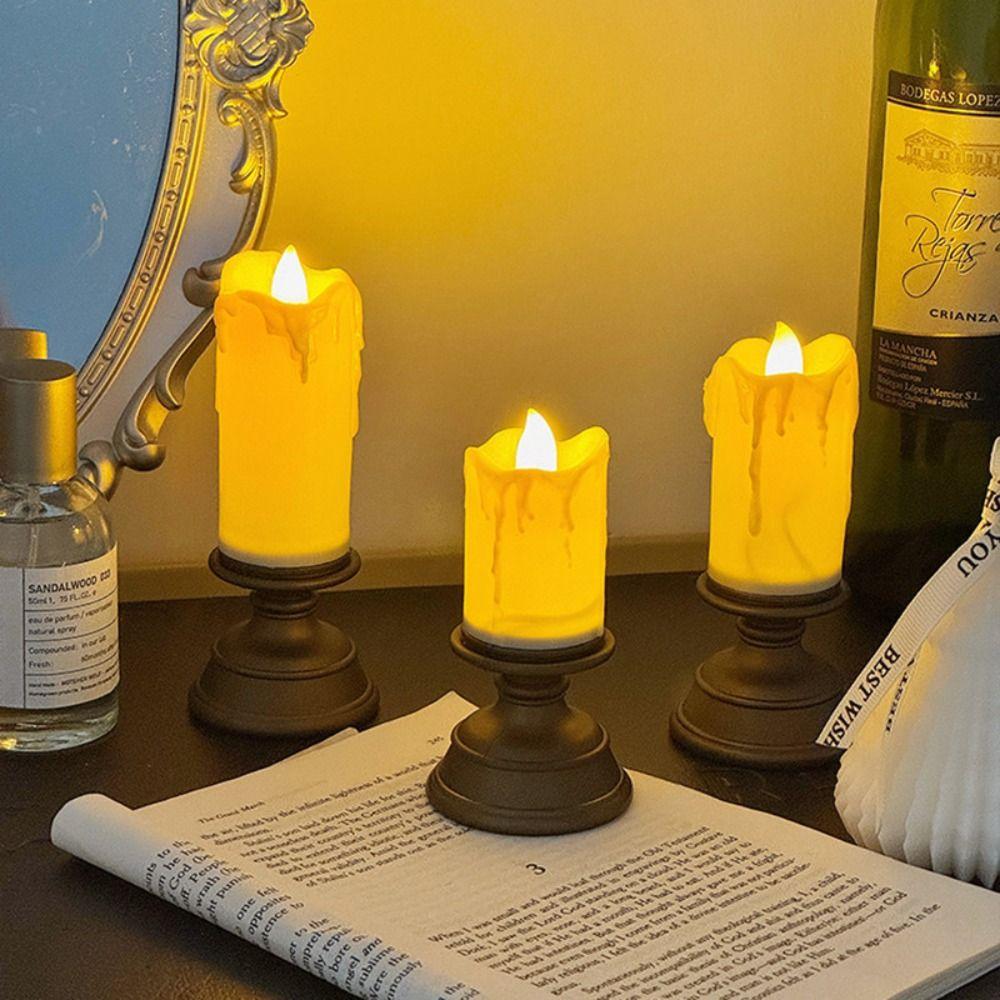 with Wax Drip Effect Electronic Candle Decoration Candlestick for Christmas Home Decoration