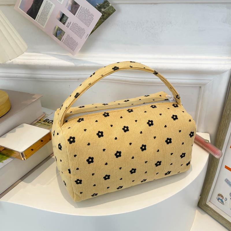 

Вельветовая сумка-тоут с цветочным принтом, косметичка для помады, большая вместимость, легкая, косметичка на молнии, женская дорожная сумка для хранения