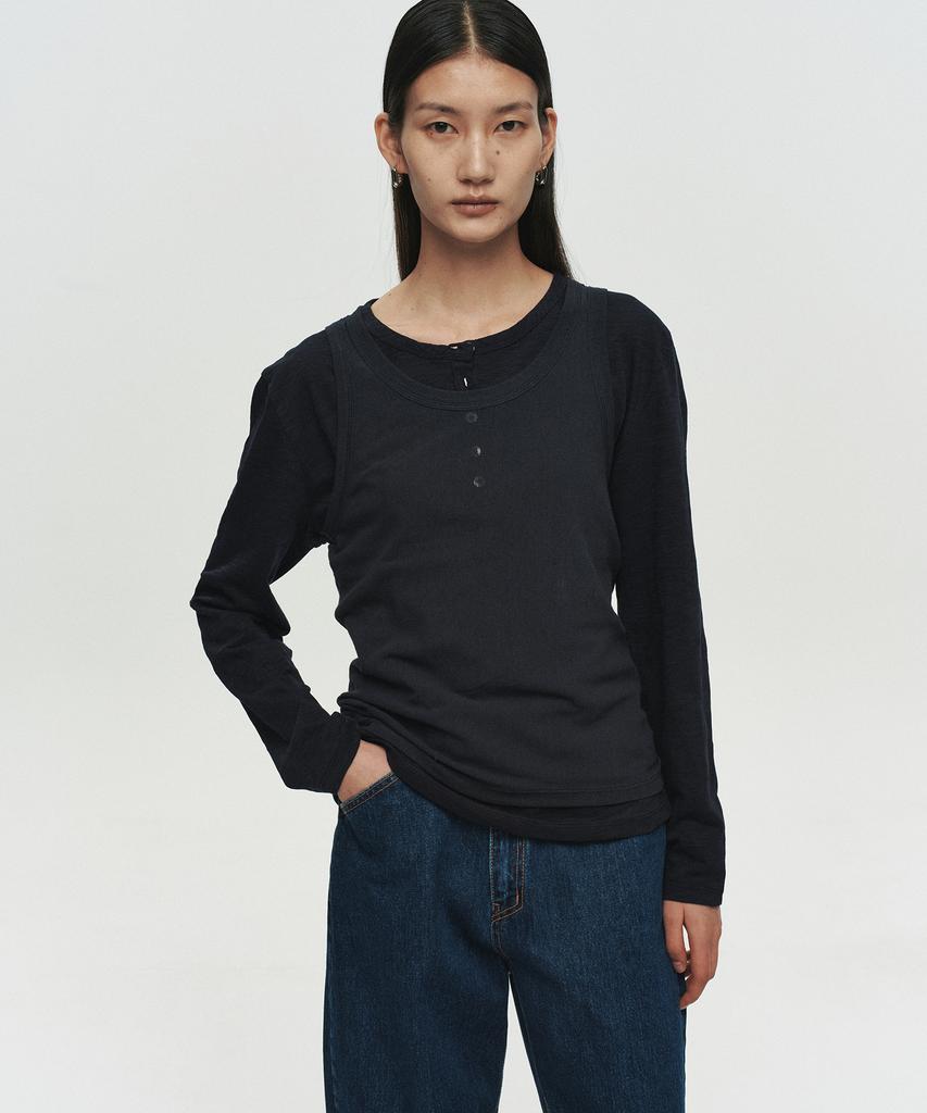 Hoite Base Slub Henley Neck T-Shirt (Navy)