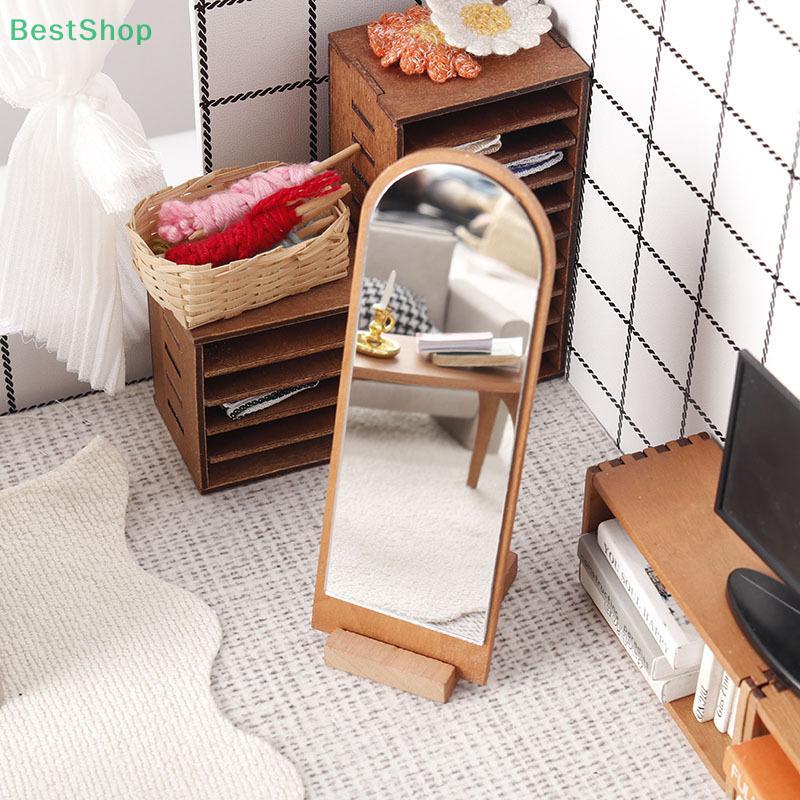 Miniature Wooden Standing Mirror - 1:12 Dollhouse Furniture Accessory for Dollhouse Living Room Decor