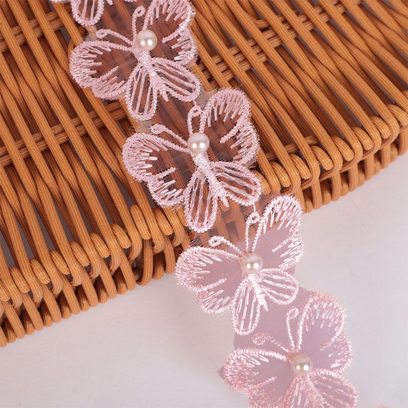3,2x3,8cm Perlenbesetzter Organza-Spitzen-Schmetterlings-Besatz für DIY-Hochzeitskleider & Vorhänge