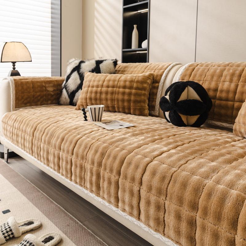Plush Thickened Sofa Cover Four Seasons Universal Anti Slip Furniture Protector For Living Room Soft Comfortable Couch Cushion