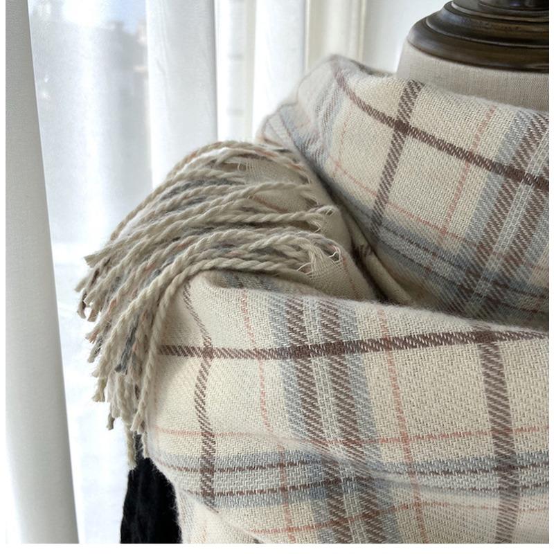 Scarf Women's Imitation Cashmere Plaid Autumn and Winter New Warm Contrasting Color Scarf Fringed Long Shawl