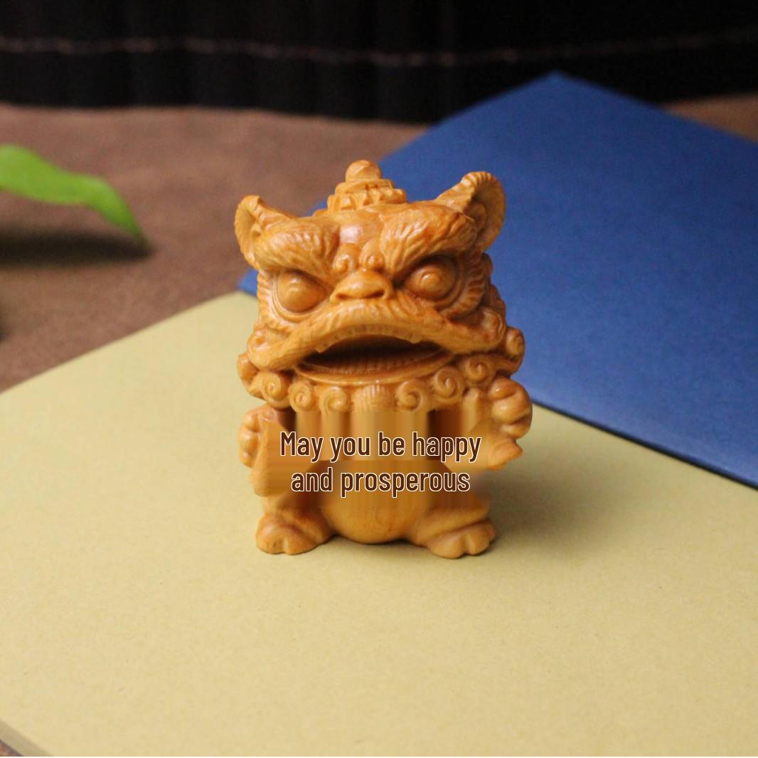 Cypress Wood Carving: Prosperity Lion Desk Ornament - Creative Birthday Gift