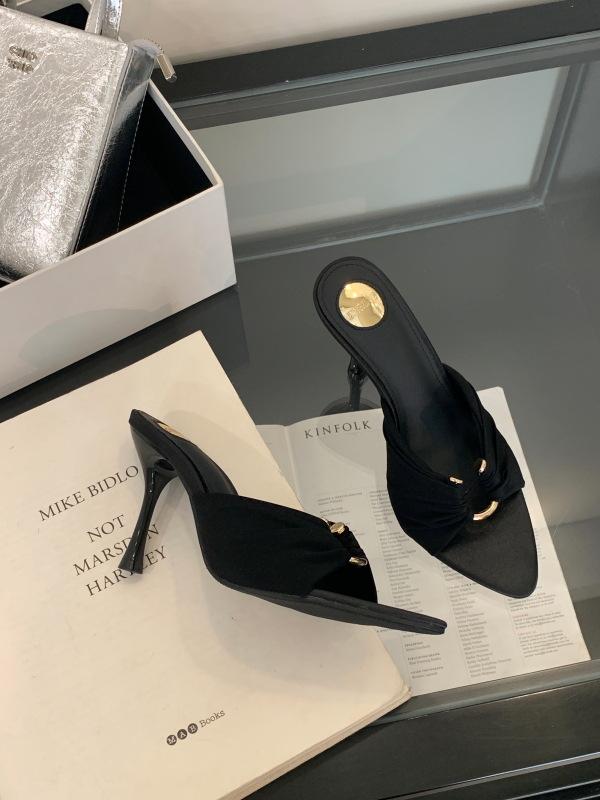 Stiletto High Heels 2025 Summer New Pleated Metal Buckle Pointed Open-toed Sandals Sexy Stiletto Women's Shoes