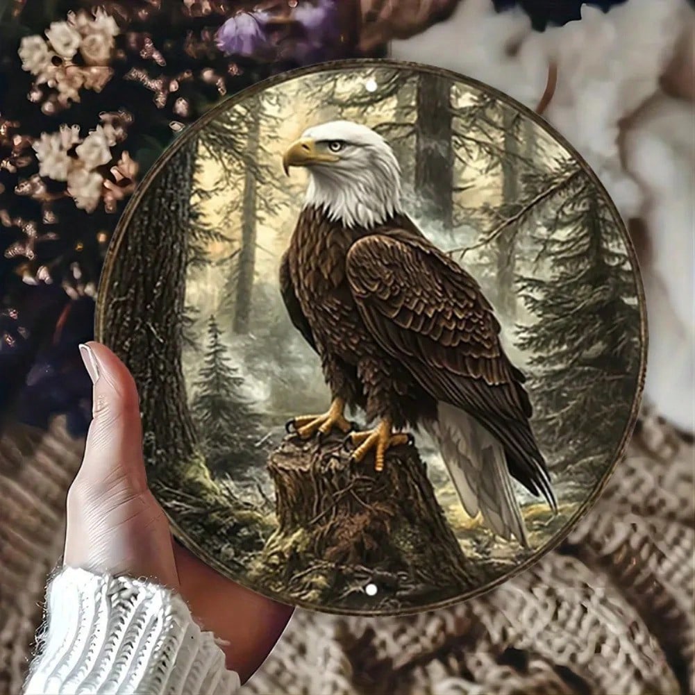 Majestic Eagle Metal Wall Art Rustic Forest Round Sign Home Decor 20x20 разноцветный