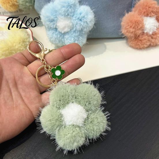 Fluffy Flower Bag Charm Plush Keychain for Backpack, Fuzzy Floral Keyring Ornament Charm, Women Girls Handbags Decorative Accessory Backpack