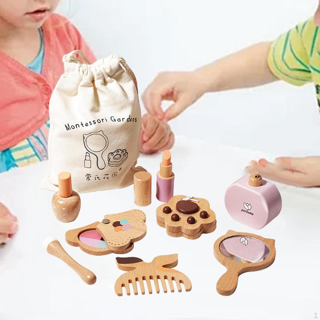 Wooden Makeup Toy Set Pretend Beauty Salon Play Early Learing Comb Brush Cosmetic