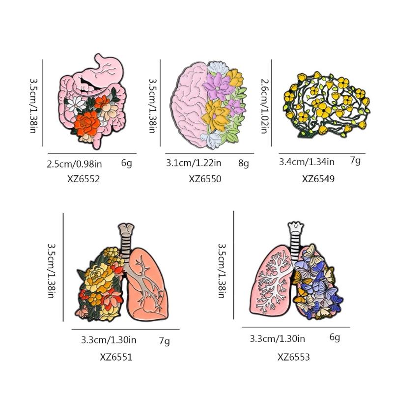 Floral Organ Enamel Pins Brain Lung Intestines Stomach Brooches Lapel Badges Cartoon Plant Jewelry Gift for Kids Friends