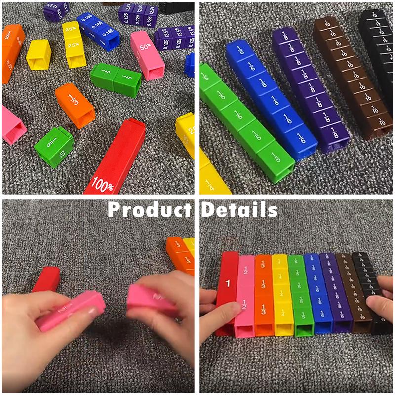 Montessori Math Toys for Children Fraction Stacking Tower Activity Set Math Accessories Counting Rainbow Blocks Teaching Aids 6+