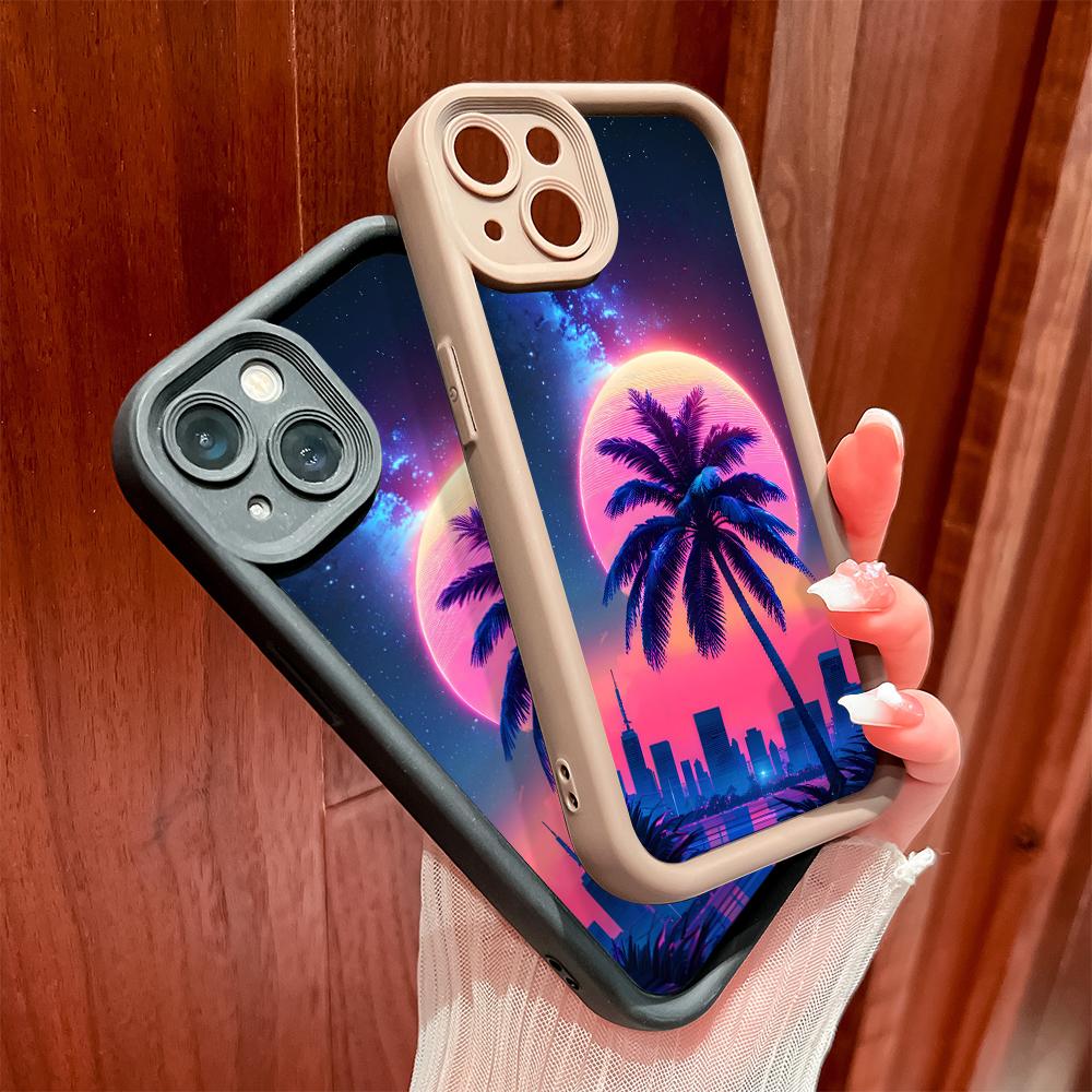 For iPhone 16 15 Pro Max Redmi Note 13 12 11 Pro Samsung S23 FE S24 Plus S24 Ultra A52 A72 A54 Cartoon Coconut Tree Full Lens Protect Soft Phone Case