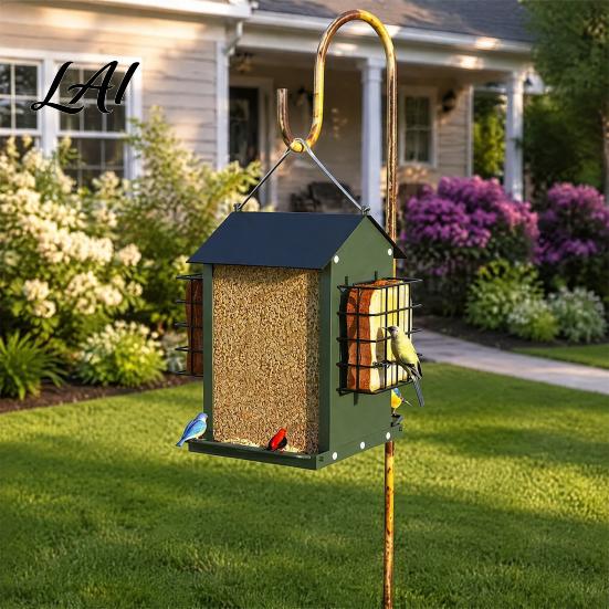 Large Capacity Bird Feeder Metal Suet Feeder Hanging with Cage Easy to Clean House Shaped Wild for Outdoors Garden Yard Decor Outside