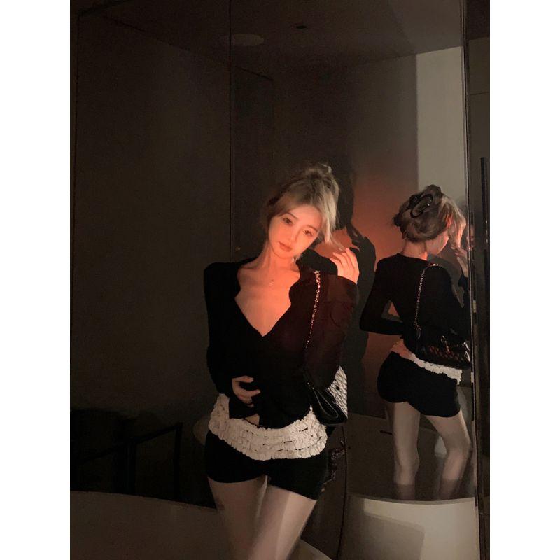 

Women s Kumikumi Lace Hot Pants Two-piece Set T-shirt Flower Bud shorts One size