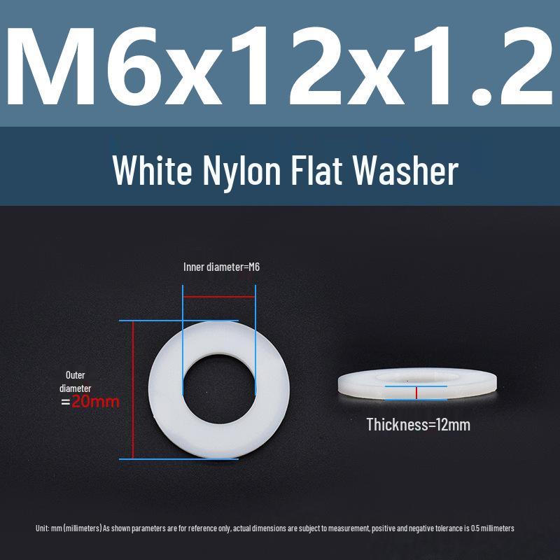 Yigu High-Temperature Wear-Resistant White Nylon Flat Washer, Sizes M2-M24