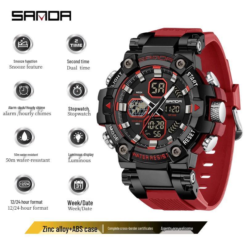 Sanda Youth Sports Multifunction Dual Display Waterproof Watch with Alarm & Luminous Dial