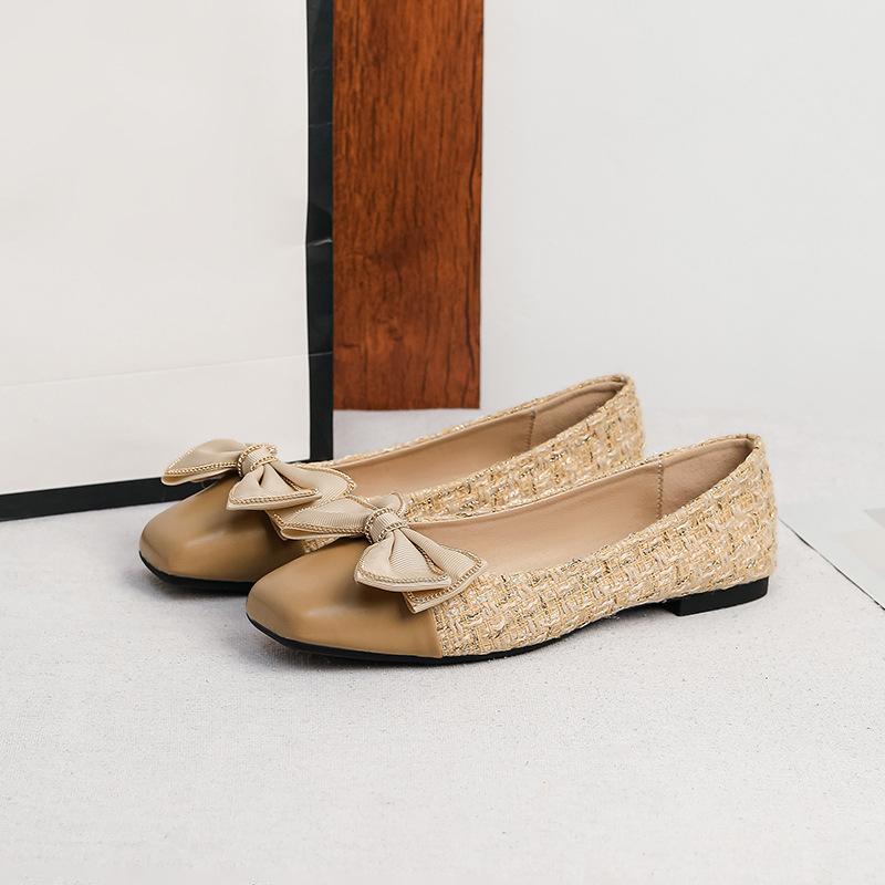 Women's Casual Ballet Flats Square Toe Ballerina Flats Shoes Comfortable Office Work Shoes With Bowknot Driving Flats for Women Non-Slip Dressy Shoes