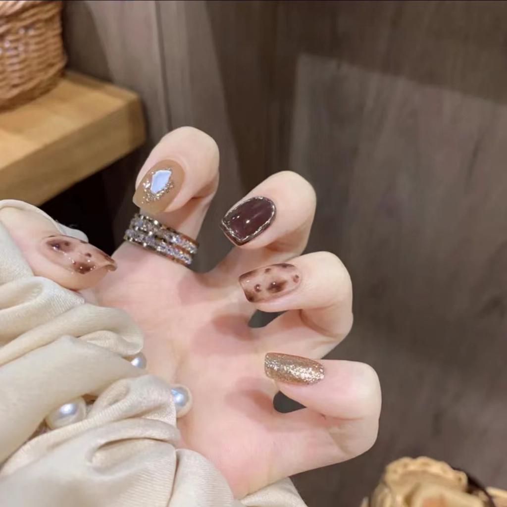 10pcs/set Purely Handmade Wearable Nails Removable Nail Art French Simple False Nails Finished Long and Short Nails