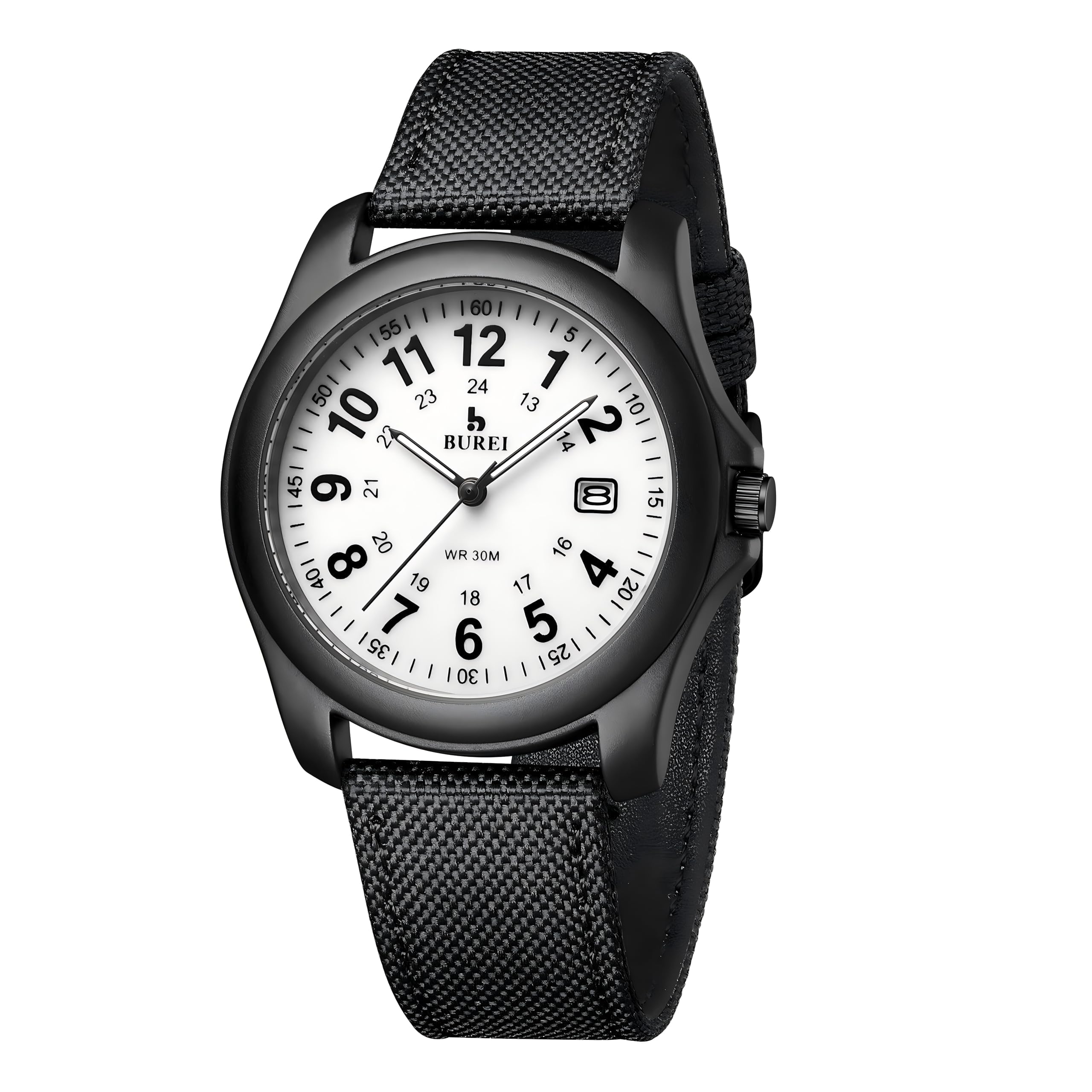 

BUREI Analog Quartz Date Simple and Large Black Nylon Perfect Gift for and Day Men s Watch, Waterproof, Display, Lightweight, Luminous, Stylish, Dial, чёрный