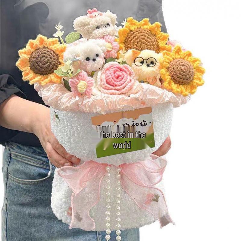 Bouquet d'anniversaire en cure-pipe avec poupée chien - Fait à la main, Cadeau mignon pour meilleure amie